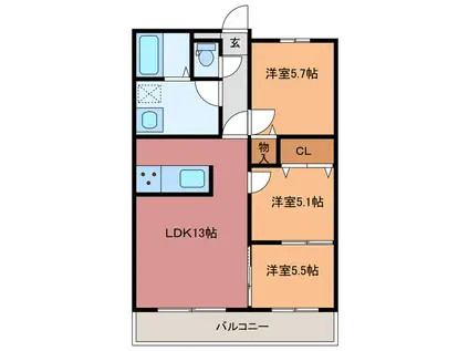 ROYALGARDEN学園通II(3LDK/3階)の間取り写真