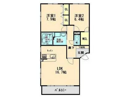 フローリッシュS(2LDK/1階)の間取り写真