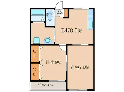 福島ラ・クオーレ(2DK/1階)の間取り写真