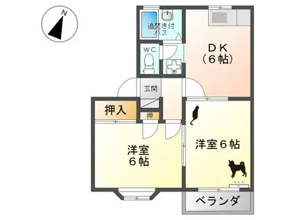 ローレルコート2号棟(2DK/2階)の間取り写真