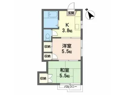 ルネカツヤマ(2K/2階)の間取り写真