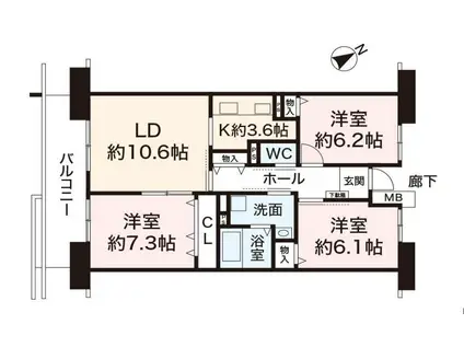 県営伊川谷第2高層1号棟(3LDK/8階)の間取り写真