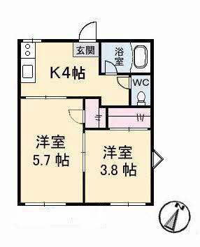 北浦コーポ(2K/1階)の間取り写真