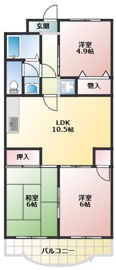 レジデンス西村(3LDK/4階)の間取り写真