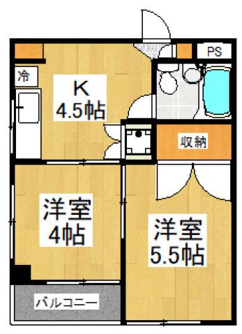 アビタシオン元町(2K/4階)の間取り写真