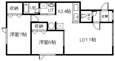 コンフォート・イーストAB(2LDK/1階)の間取り写真
