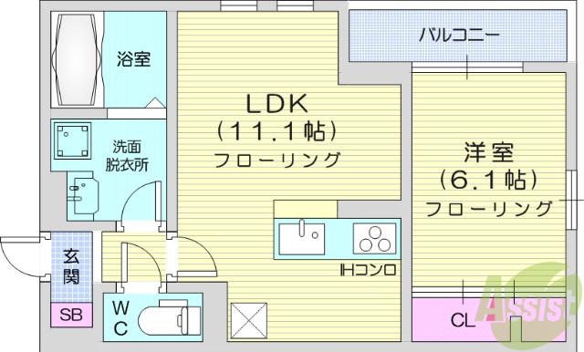 クワッド宮町(1LDK/1階)の間取り写真