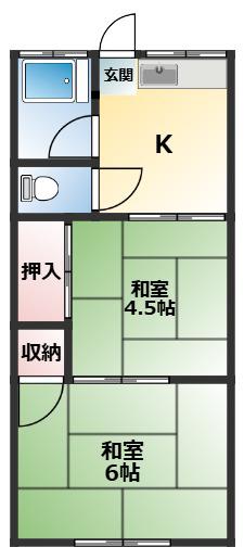 第2日の出荘(2K/2階)の間取り写真
