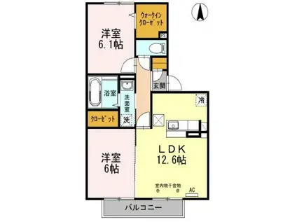 パウロニア C(2LDK/2階)の間取り写真