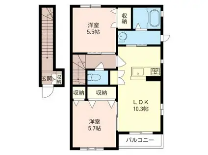 ラ・リズィエールB(2LDK/2階)の間取り写真