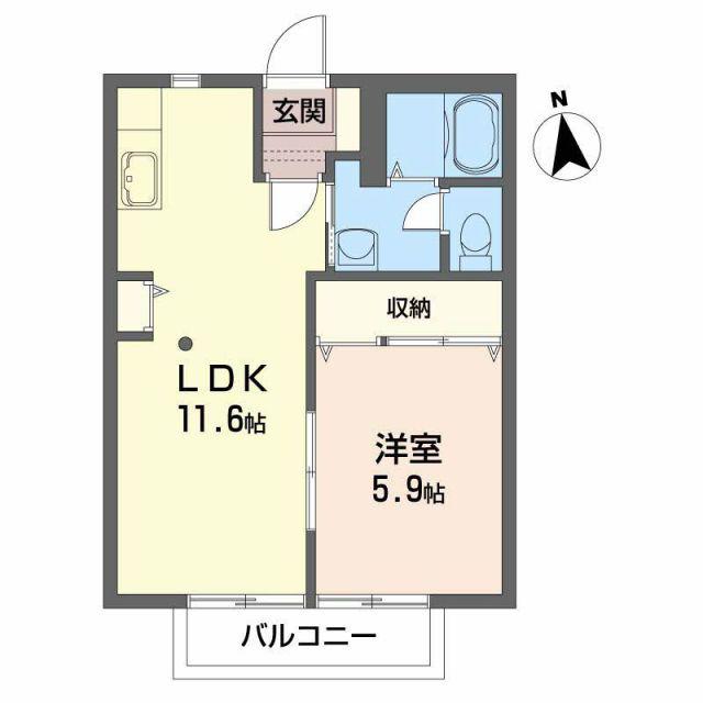 ジュネス安積II(1LDK/1階)の間取り写真