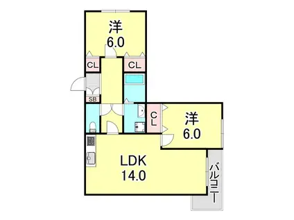 シェトワ西脇(2LDK/2階)の間取り写真