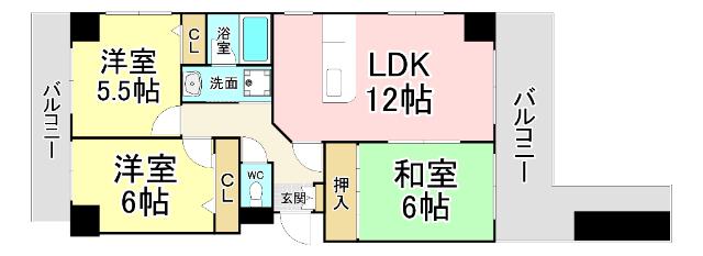 アネーロあそう(3LDK/6階)の間取り写真