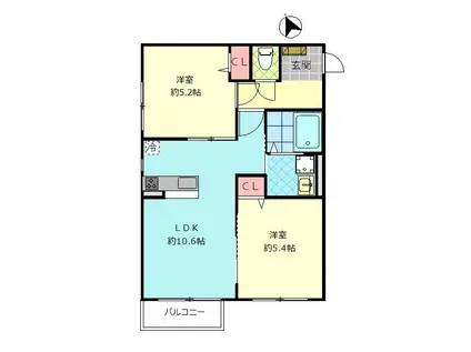 ベル・セゾン金池南(2LDK/1階)の間取り写真