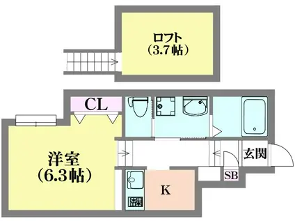 あんしん宮川町(1K/1階)の間取り写真