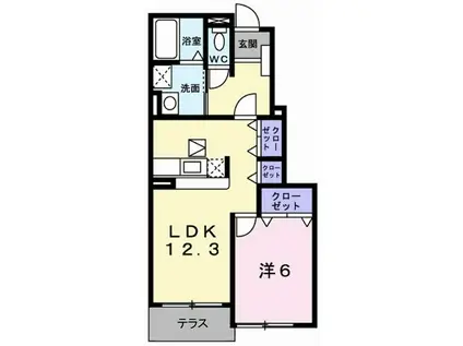 グレイスフルフィールドVI(1LDK/1階)の間取り写真