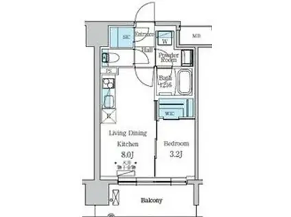 デュオフラッツ仙台木町通リネア(1DK/11階)の間取り写真