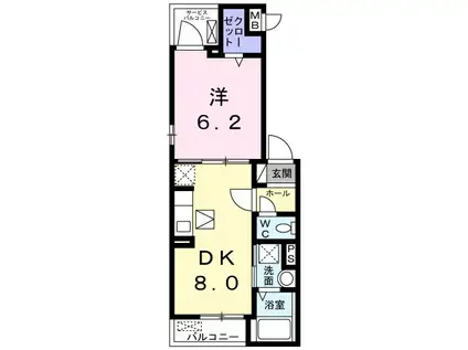 カーサ プリンセスII(1DK/2階)の間取り写真