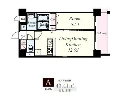 ドウェル東寺道(1LDK/4階)の間取り写真