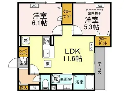D-ROOM新宿I-A(2LDK/1階)の間取り写真