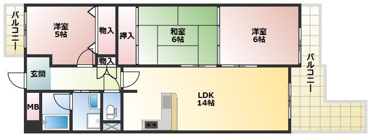 ユニライフ明石魚住(3LDK/2階)の間取り写真