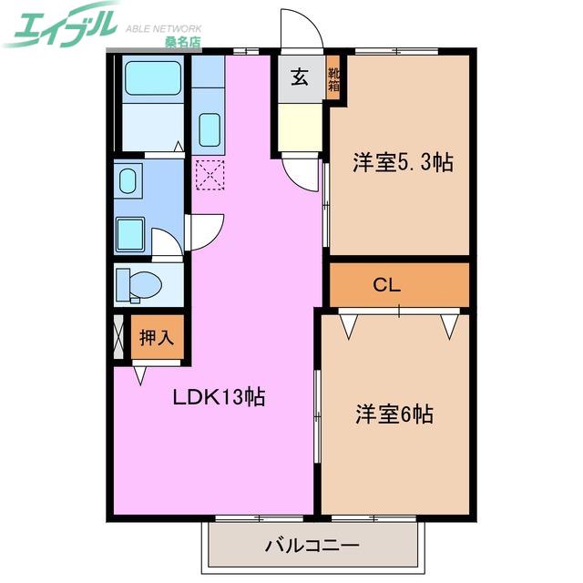 コーポラス春華(2LDK/2階)の間取り写真