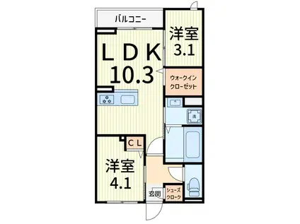 セレスティア白鳥(2LDK/3階)の間取り写真