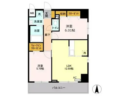 ＪＲ常磐線 綾瀬駅 徒歩5分 9階建 築14年(2LDK/3階)の間取り写真