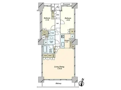 パークタワー東京クラルテステーションフロント(2LDK/11階)の間取り写真