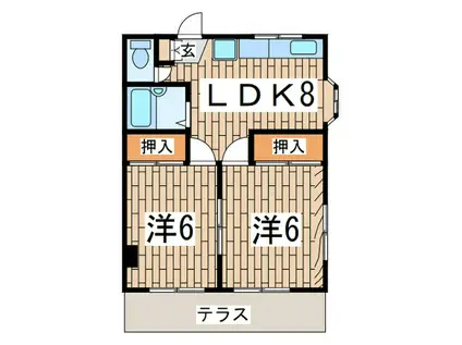 北軽井沢ハイツ(2LDK/1階)の間取り写真