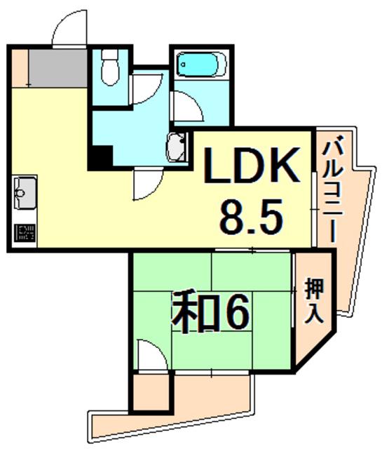 奥野ビル(1LDK/4階)の間取り写真