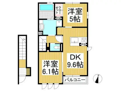 レイブンクロー(2DK/2階)の間取り写真