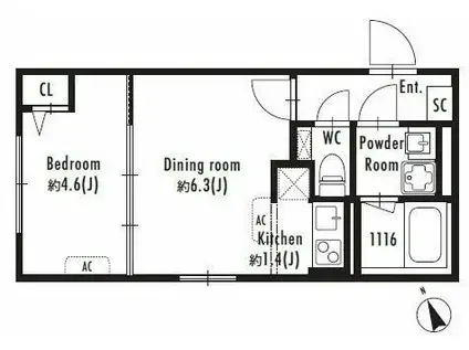 グランパセオ西新宿(1DK/1階)の間取り写真