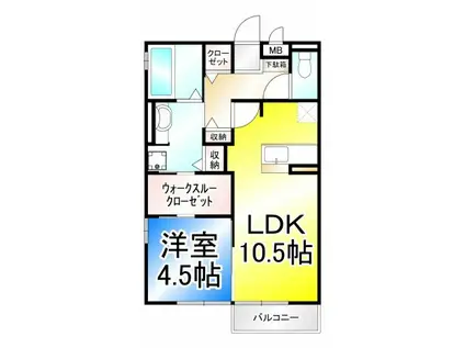 プリエ・ボヌール(1LDK/2階)の間取り写真