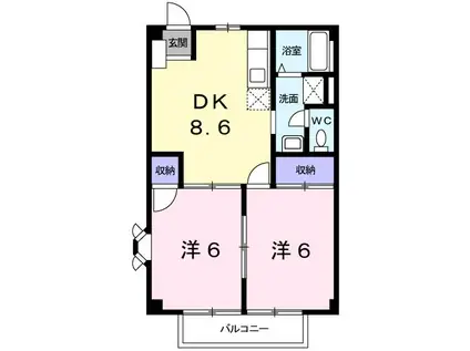 アメニティー白浜B(2DK/2階)の間取り写真