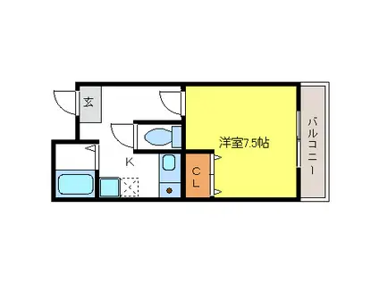 ボアソナードII(1K/2階)の間取り写真