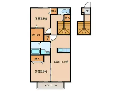 クリーンハイツ砂島 B棟(2LDK/2階)の間取り写真