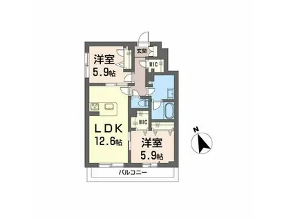 メゾンドノアール(2LDK/2階)の間取り写真