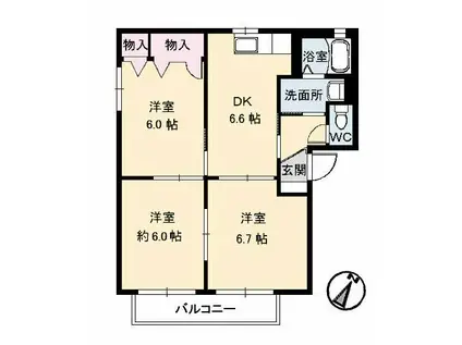 ガーデンクレスA棟(3DK/1階)の間取り写真