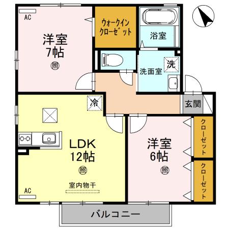 リビングタウン水口E棟(2LDK/1階)の間取り写真