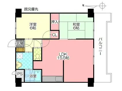 スカイタウン別府(2LDK/13階)の間取り写真