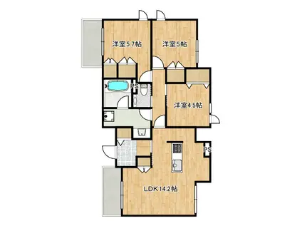 登戸ヘーベルメゾン西棟(3LDK/2階)の間取り写真