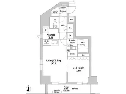 ブリッサ本郷真砂(1LDK/2階)の間取り写真