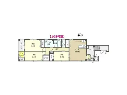 KAWA HILLS 3・4・5・6・7号棟(3LDK/1階)の間取り写真