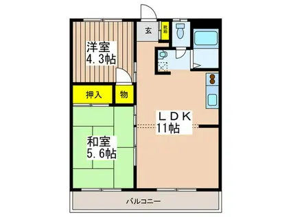 メゾン立川(2LDK/1階)の間取り写真