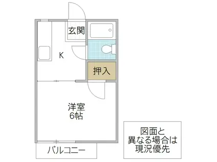 パレスYURI(1K/2階)の間取り写真