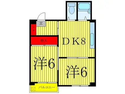 クレセント幸町(2DK/6階)の間取り写真