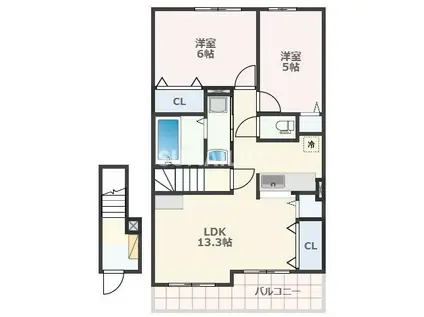 リヴェール・リッシュ I(2LDK/2階)の間取り写真