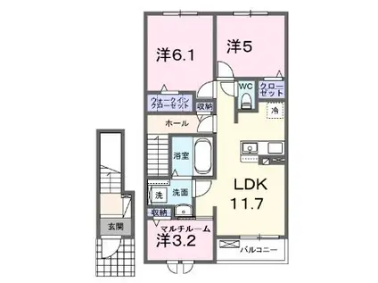 ウェルシュガーデンII(2LDK/2階)の間取り写真