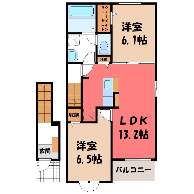 エアリー ブルーム B(2LDK/2階)の間取り写真
